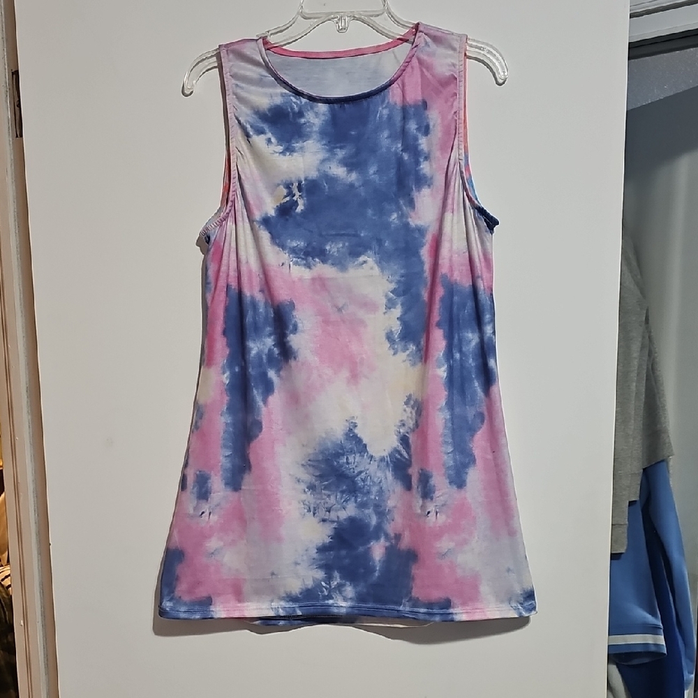Tie-Dye Sleeveless Dress - Pink and Blue Coverup Gameday Sz Large Beach Resort
